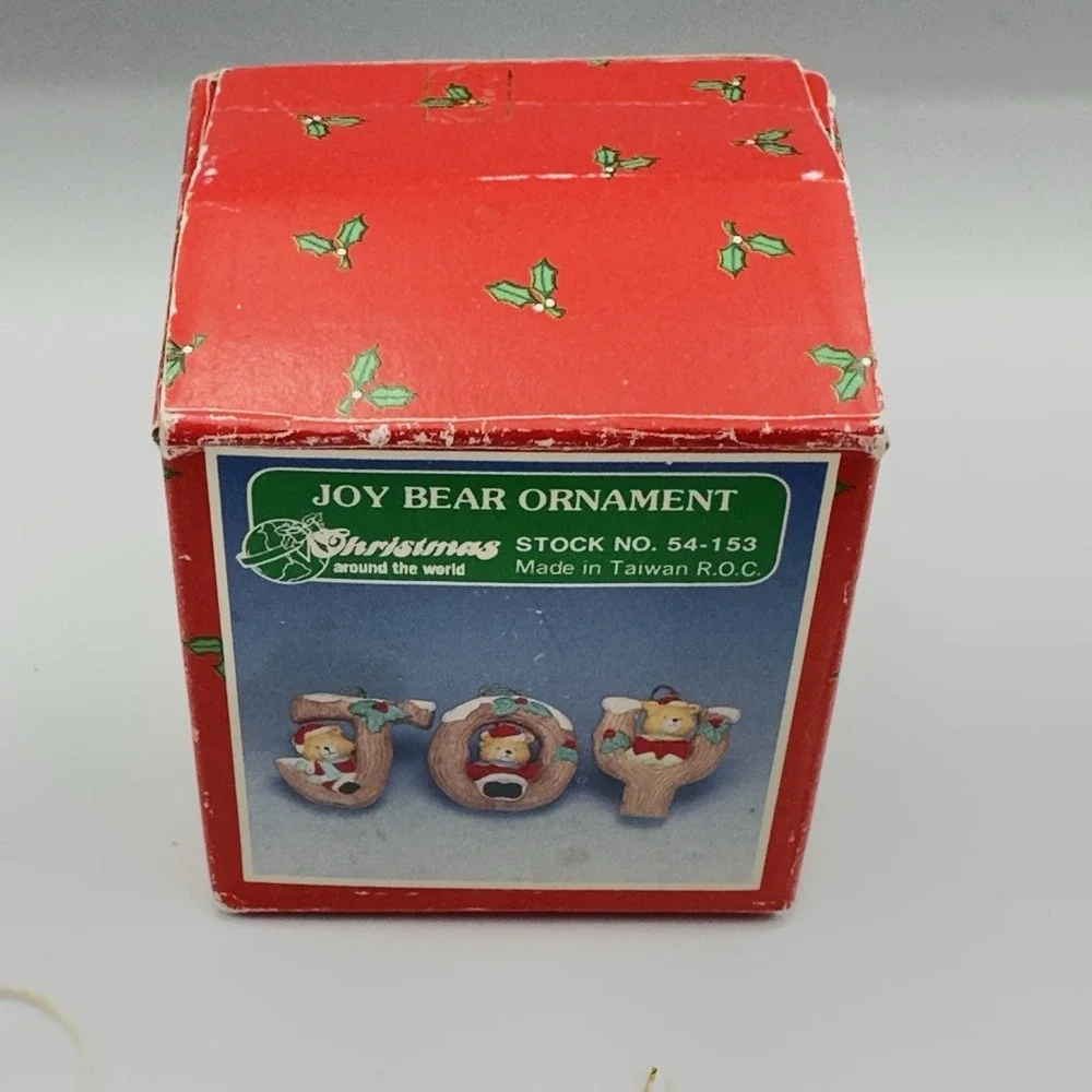 Vtg JOY Bear Christmas Around‎ The World Holiday Set Of 3 Ornaments Box 54-153